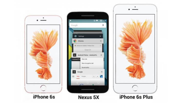 Предположительно Nexus 5X в сравнении с iPhone 6s и Plus
