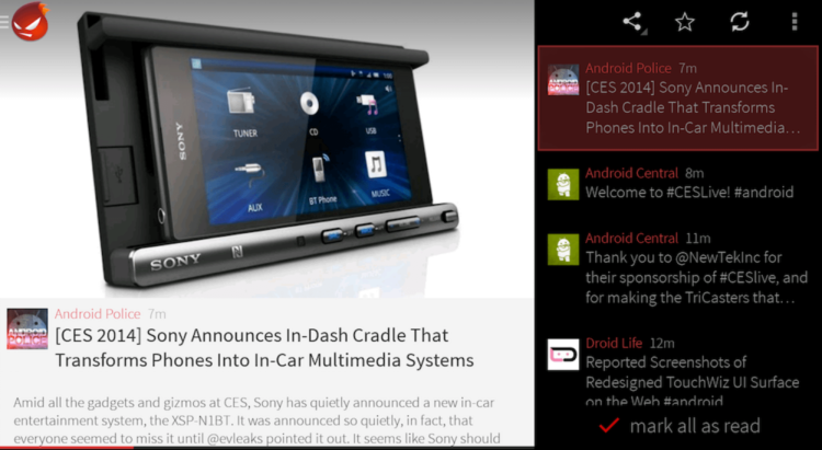 Flyne — клиент для чтения новостей от создателей Falcon Pro. Фото.