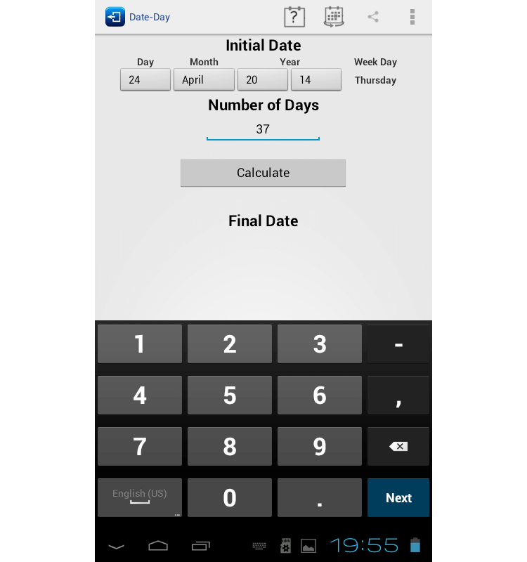 Сколько дней до Нового Года? Калькулятор дат Days Calculator. Окно приложения. Фото.