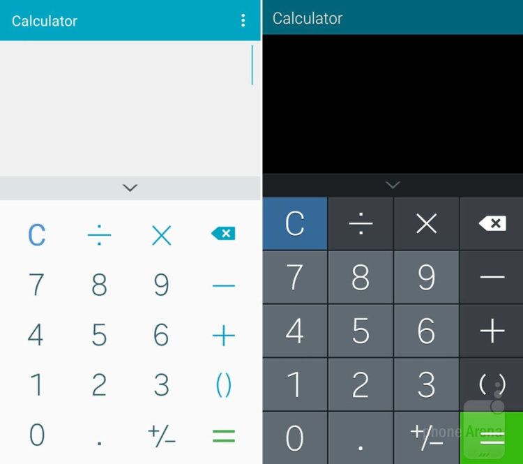 Сравнение интерфейса Lollipop и KitKat для Galaxy S5. Калькулятор и часы. Фото.