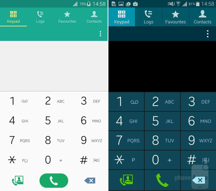 Сравнение интерфейса Lollipop и KitKat для Galaxy S5. Контакты, сообщения, набор. Фото.