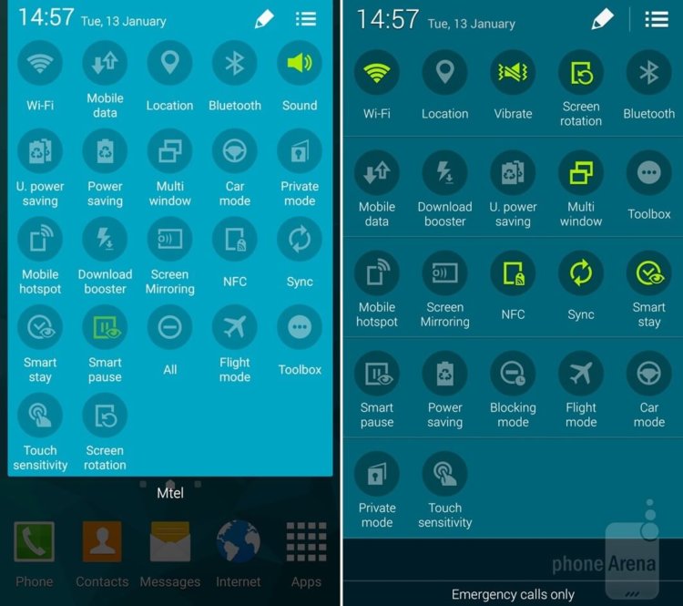 Сравнение интерфейса Lollipop и KitKat для Galaxy S5. Шторка уведомлений. Фото.