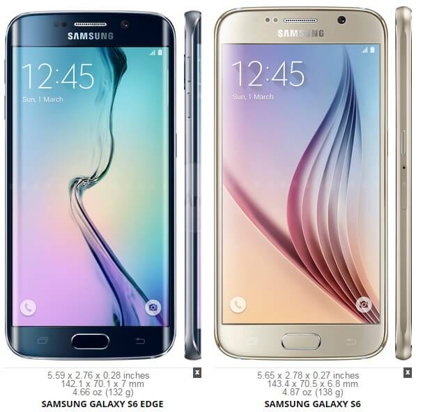 Galaxy S6 и Galaxy S6 Edge: шесть отличий. Размер. Фото.