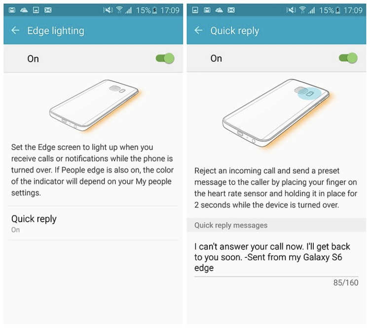 Galaxy S6 Edge: советы и лайфхаки по использованию бокового экрана и не только. 3. Отклоняем входящие вызовы пальцем и отправляем автоответ. Фото.