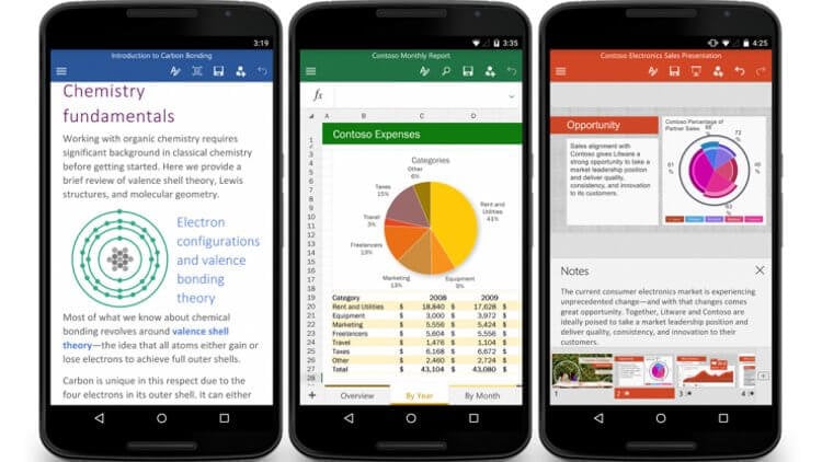 Word, PowerPoint и Excel доступны для Android-смартфонов. Фото.