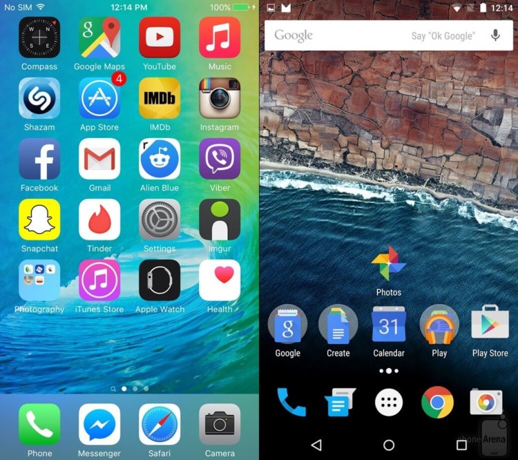 iOS 9 vs. Android M: визуальное сравнение. Экран блокировки, домашний экран, уведомления. Фото.