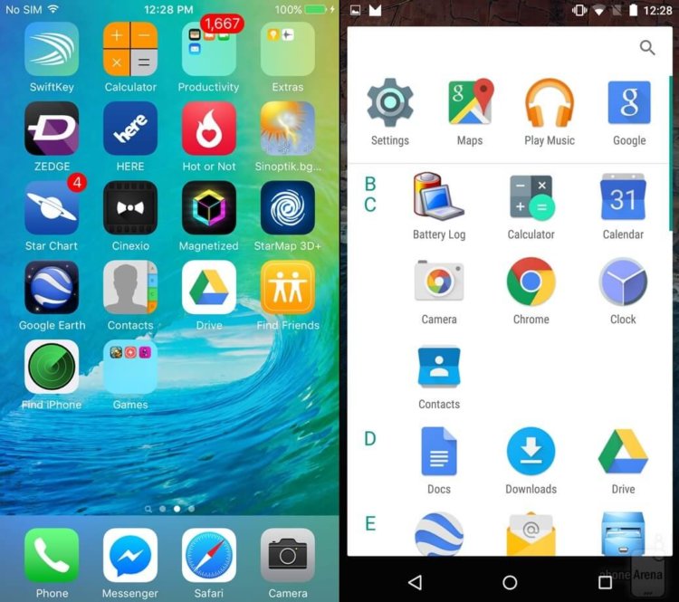 iOS 9 vs. Android M: визуальное сравнение. Экран блокировки, домашний экран, уведомления. Фото.