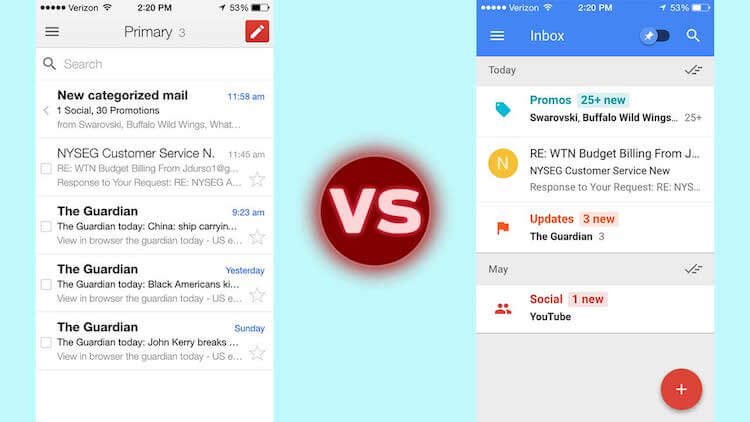 Gmail против Inbox: оставляем старый опыт использования почты в прошлом. Фото.