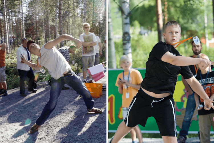 Броски мобильных телефонов являются национальным видом спорта Финляндии. Бросать телефон можно красиво. Фото.