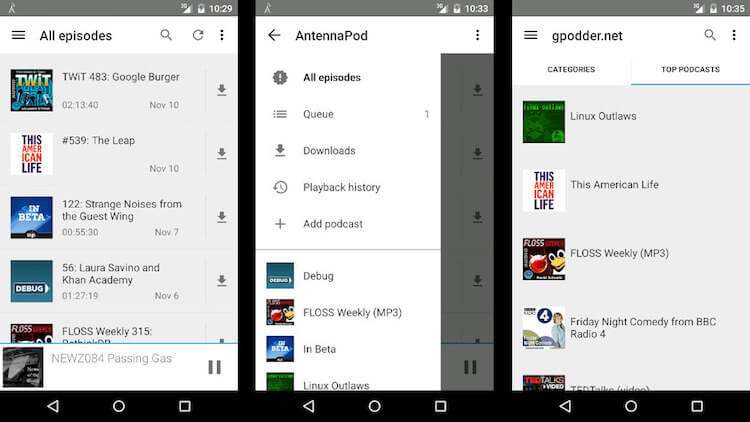 Приложения для прослушивания подкастов на Android-устройстве. AntennaPod. Фото.