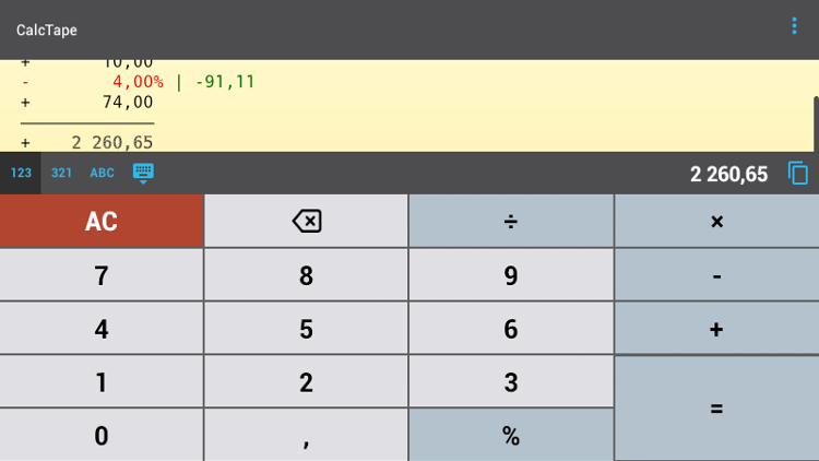CalcTape — весь ход вычислений отображается на экране. CalcTape — весь ход вычислений отображается на экране. Фото.