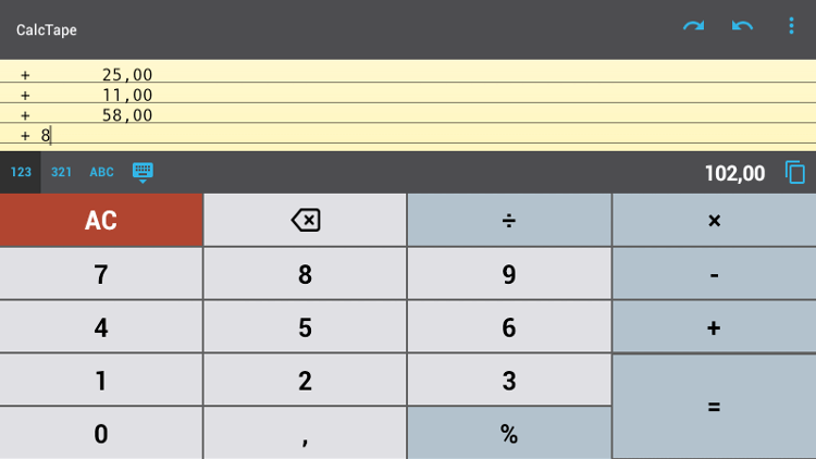 CalcTape — весь ход вычислений отображается на экране. CalcTape — весь ход вычислений отображается на экране. Фото.
