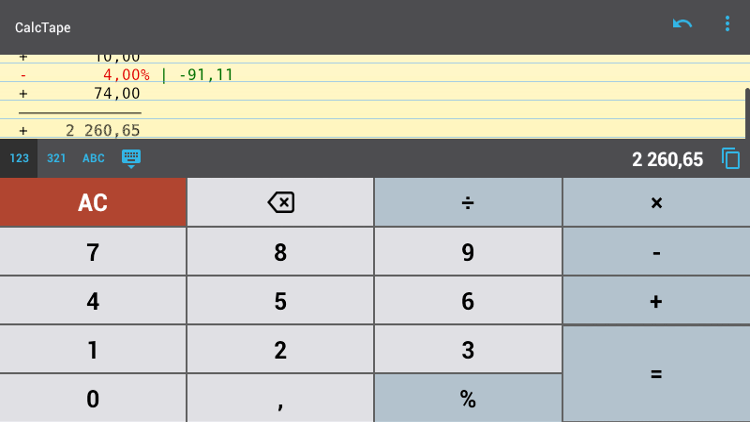 CalcTape — весь ход вычислений отображается на экране. CalcTape — весь ход вычислений отображается на экране. Фото.