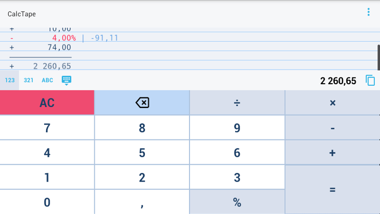 CalcTape — весь ход вычислений отображается на экране. CalcTape — весь ход вычислений отображается на экране. Фото.