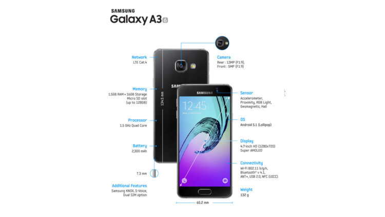 Samsung представила новое поколение Galaxy A3, A5, A7 (2016). Galaxy A3 (2016). Фото.
