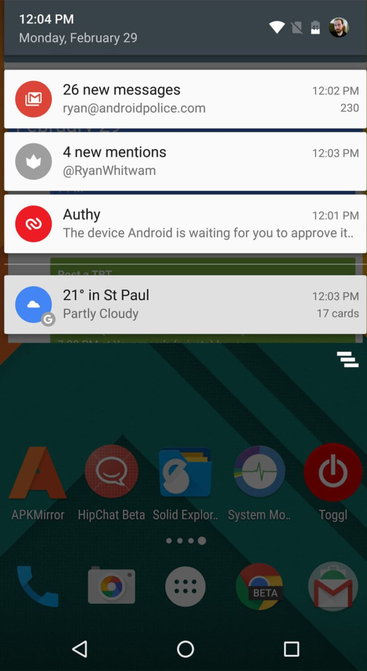 Как будут выглядеть уведомления в Android N? Фото.