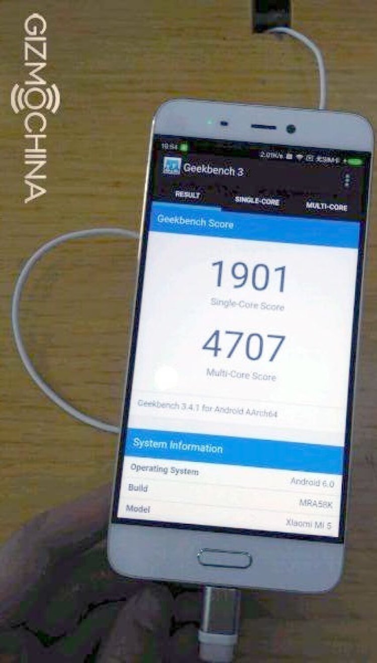 Базовая версия Xiaomi Mi 5 показала отличные результаты в бенчмарке. Фото.