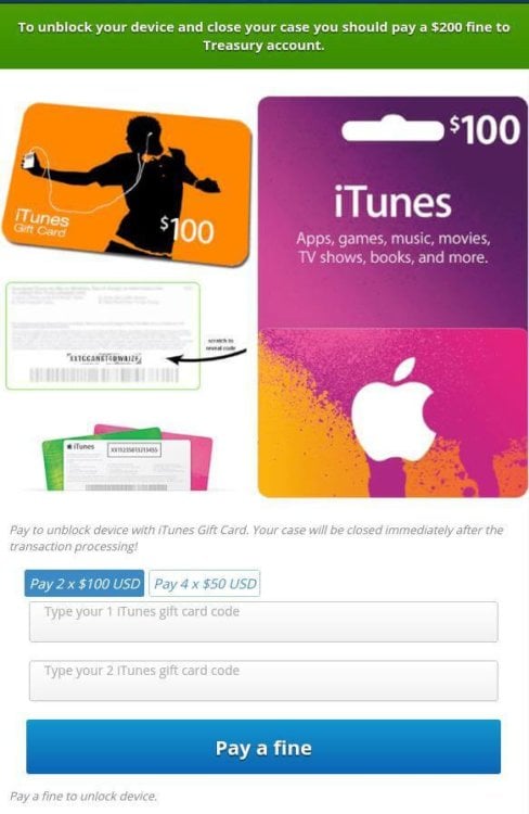Новый вирус для Android требует купить подарочные карты iTunes. Фото.