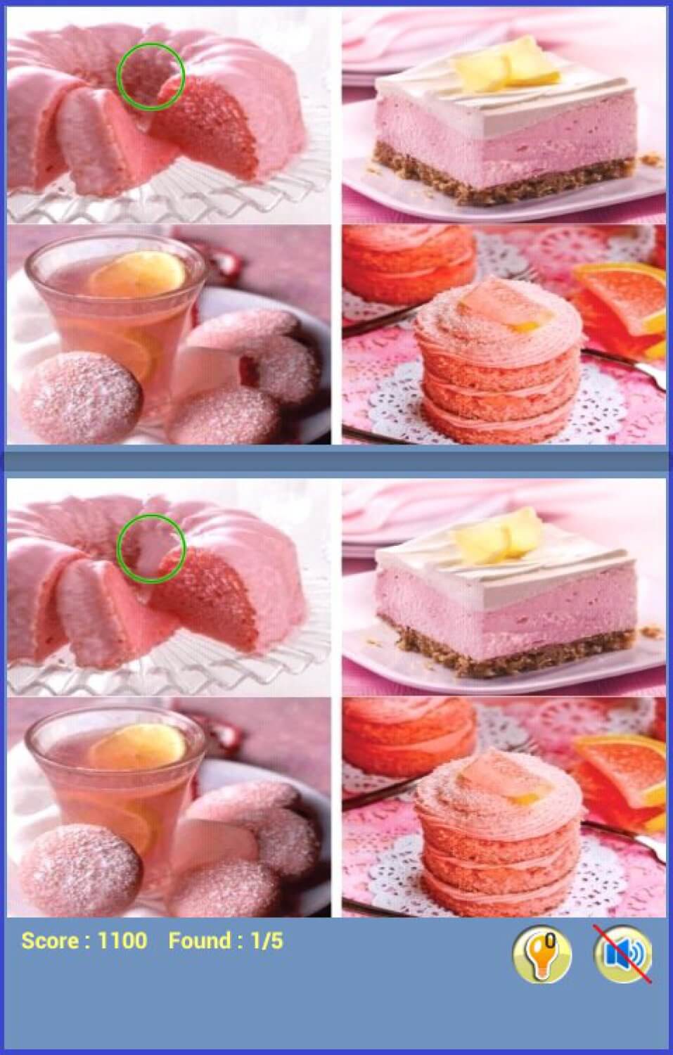 Поиск различий в изображениях десертов. Фото.