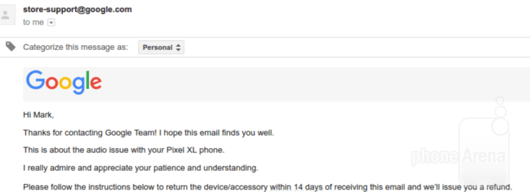 Google предложила владельцу проблемного Pixel XL купить другой смартфон. Фото.