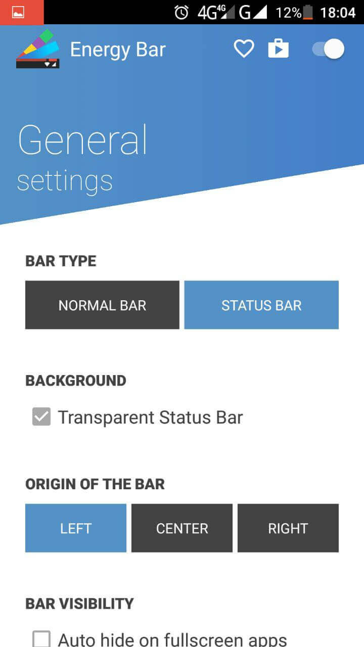 Energy Bar – привлекательный и настраиваемый индикатор заряда для Android. Фото.