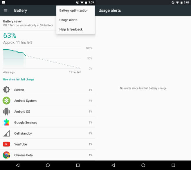 Android 7.1.2 Nougat будет предупреждать о перерасходе энергии. Фото.