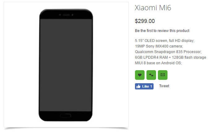Xiaomi Mi 6 «засветился» на сайте китайского ритейлера. Фото.