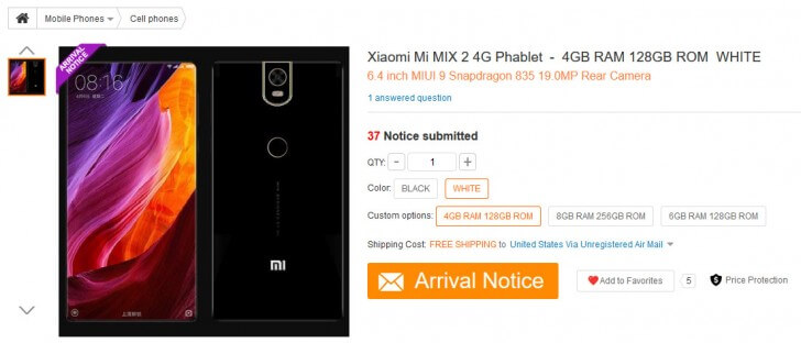 Xiaomi Mi Mix 2 появился на сайте китайского ритейлера. Фото.