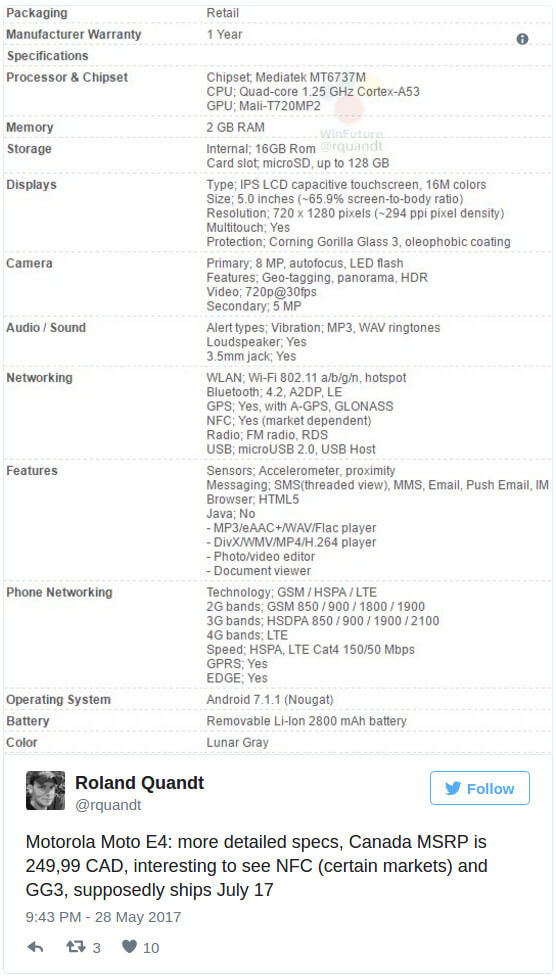 Moto E4 с Android 7.1.1 могут анонсировать 17 июля. Покажут ли и E4 Plus? Фото.