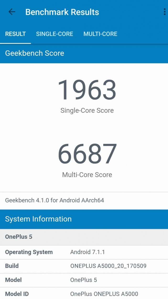 OnePlus 5 обошёл Galaxy S8+ в бенчмарке. OnePlus 5 обошёл Galaxy S8+ в бенчмарке. Фото.