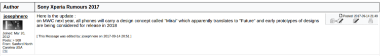 Сообщение о новом дизайне «Mirai» смартфонов Sony Xperia