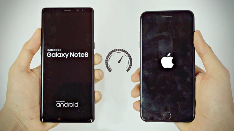 Тест скорости iPhone 8 и флагмана Samsung с 6 гигабайтами оперативной памяти. Фото.