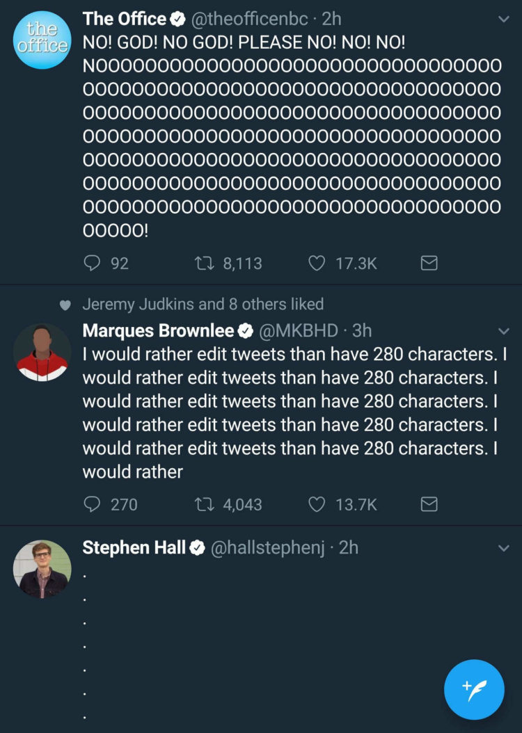 Twitter снял ограничение в 140 символов всем. Twitter снял ограничение в 140 символов всем. Фото.