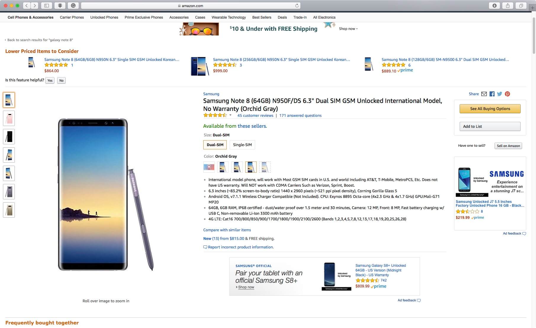 Как купить Samsung Galaxy Note 8 на 20 000 рублей дешевле. Как покупать в США. Фото.