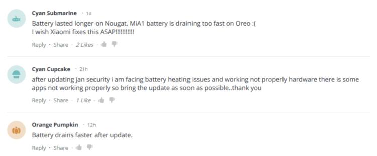 Владельцы Xiaomi Mi A1 жалуются на ухудшение автономности после обновления. Фото.