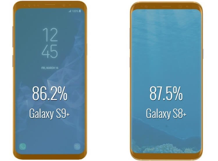 Журналисты определили соотношение площади дисплея Galaxy S9 к лицевой поверхности. Фото.