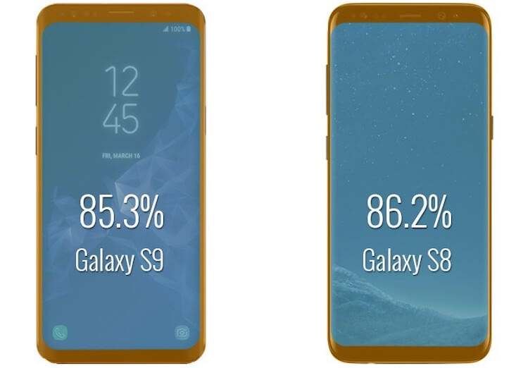 Журналисты определили соотношение площади дисплея Galaxy S9 к лицевой поверхности.. Фото.