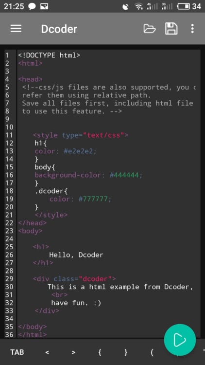 Dcoder — мобильный IDE для программистов. Фото.