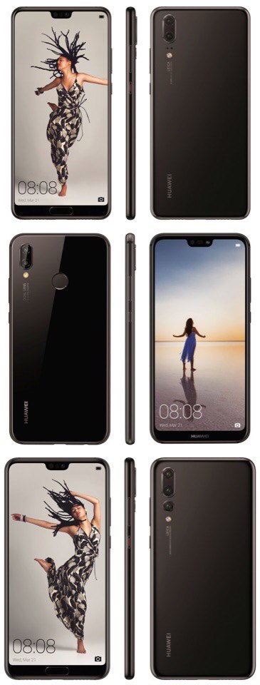 Официальные рендеры Huawei P20, P20 Lite и P20 Plus. Фото.