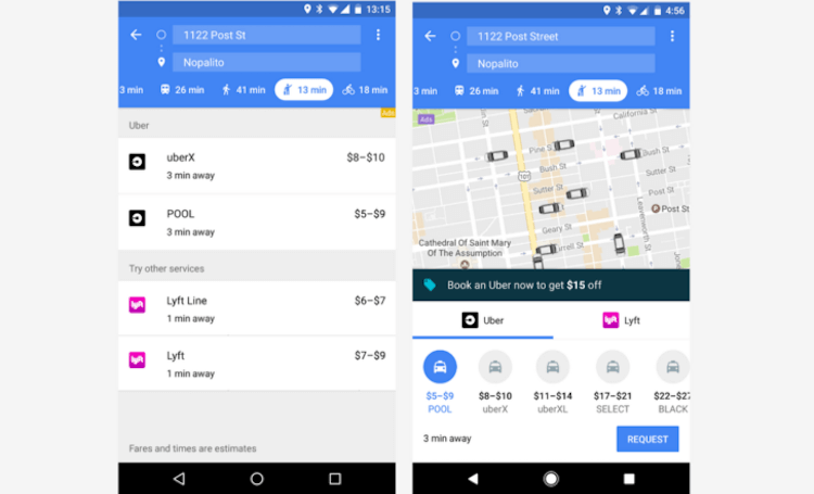 Google Maps перестал заказывать Uber внутри приложения. Фото.