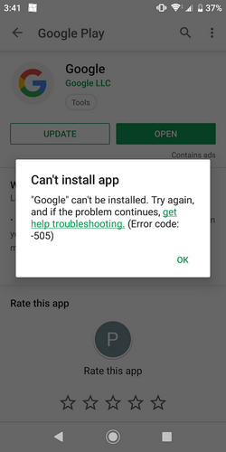 Как исправить ошибку 505 в Google Play. Ошибка 505 в Google Play. Фото.