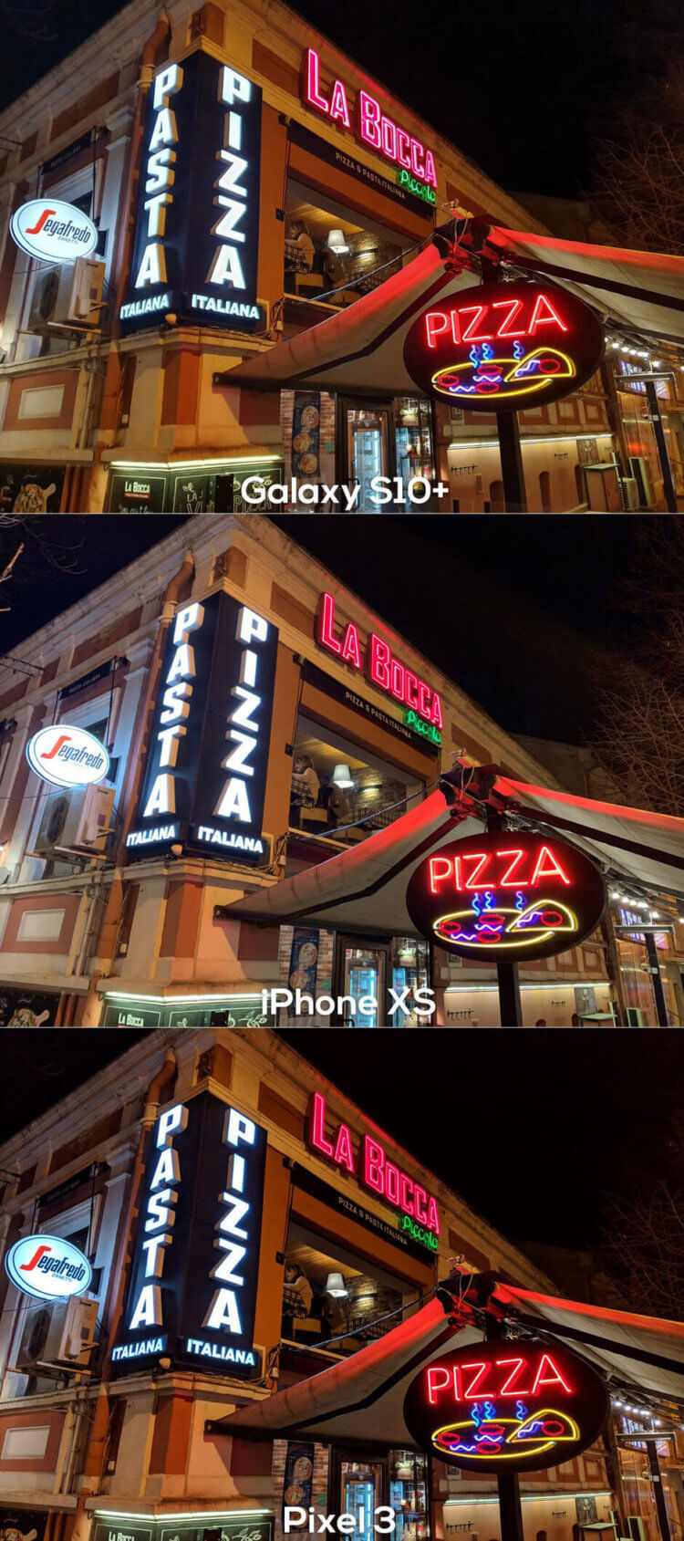 Galaxy S10+ vs Pixel 3 vs iPhone XS: чья камера лучше снимает ночью? Фото.