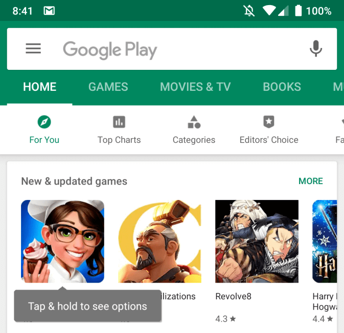Google добавила в Google Play жест 3D Touch. Фото.