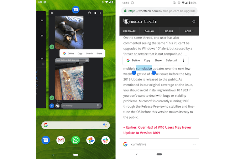 Android Q поумнеет, и пользоваться ей станет намного удобнее. Действия по выделению текста. Фото.