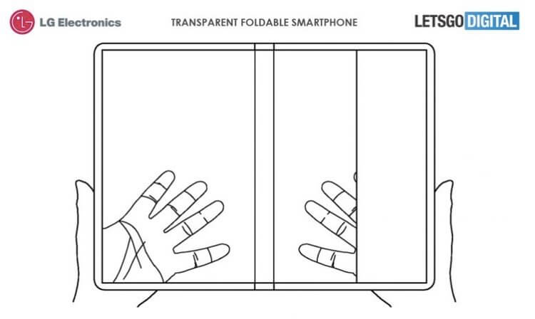 Разбираем самые необычные патенты на смартфоны, поданные за последнее время. Складной смартфон LG с прозрачным экраном. Фото.
