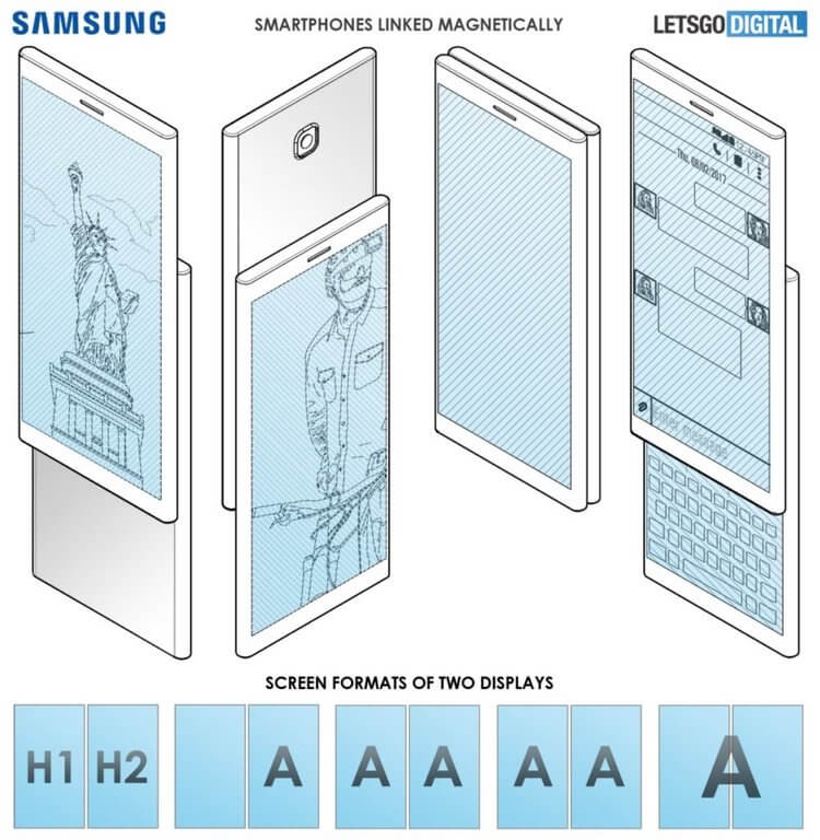 Разбираем самые необычные патенты на смартфоны, поданные за последнее время. Магнитные смартфоны Samsung. Фото.