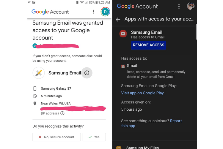 Получили уведомление, что у Samsung есть доступ к вашей почте Gmail? Не переживайте, Samsung уже в курсе. Фото.