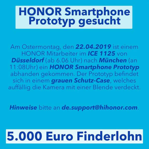 Honor потеряла прототип нового смартфон и заплатит вернувшему 5000 евро. Фото.
