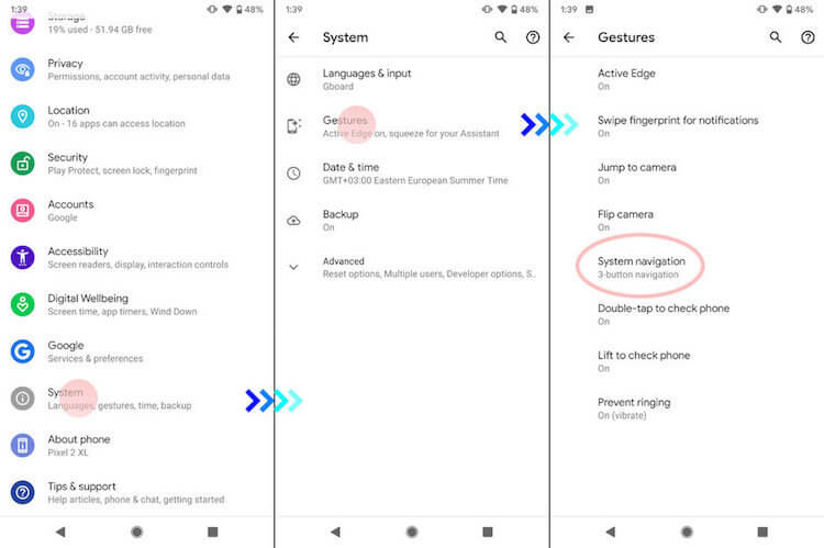 Google добавила в Android Q три метода управления на выбор. Как настроить управление в Android Q. Фото.