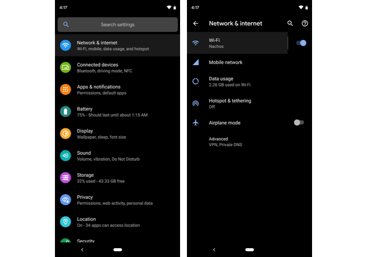 Android network settings